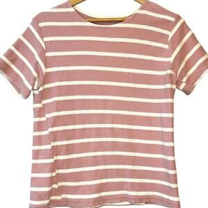 Grande Korea Light Coral Cream Raised Cable Stripe T-Shirt Women’s M